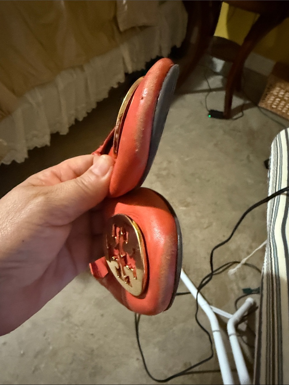 Tory Burch Coral Red Leather Logo Ballet Flats - Picture 4 of 5